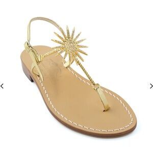 Genuine leather thong sandal  with mystical sun medallion, Gold Eliana